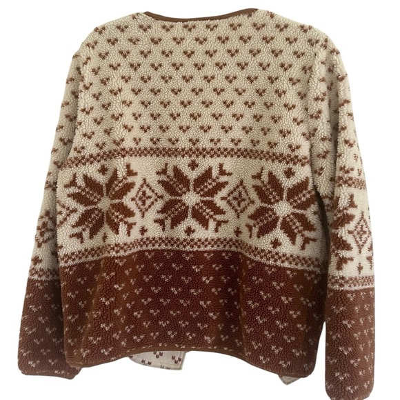 Orvis Beige Tan Fair Isle Collarless Fleece Jacket Large - Picture 2 of 12